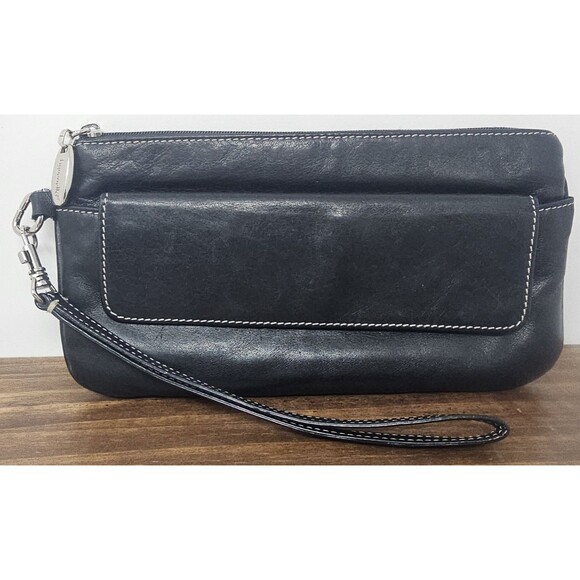 Tignanello Black Leather Zip Wallet Wristlet Bag Clutch Credit Card Soft 8.5"x4" - Picture 1 of 15